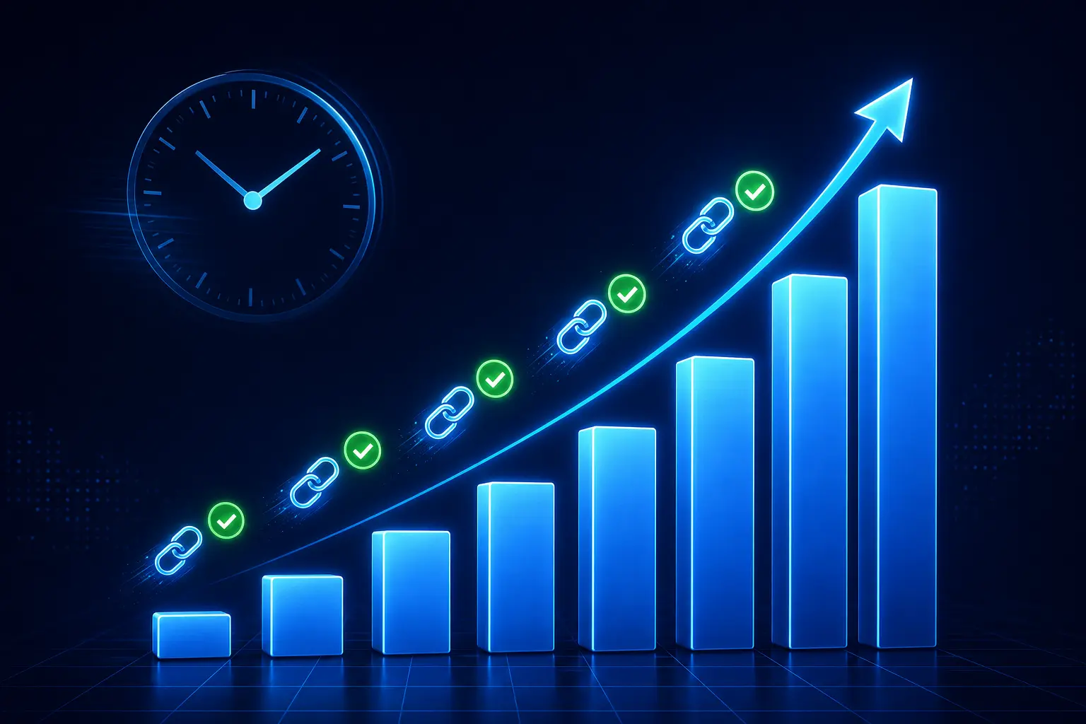 Case study bar chart showing indexed backlinks increasing rapidly over 72 hours