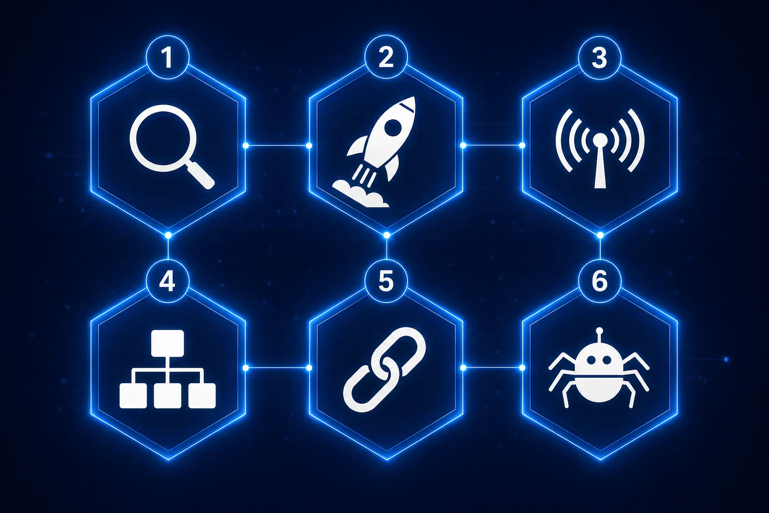 6 methods to get backlinks indexed by Google - hexagon diagram